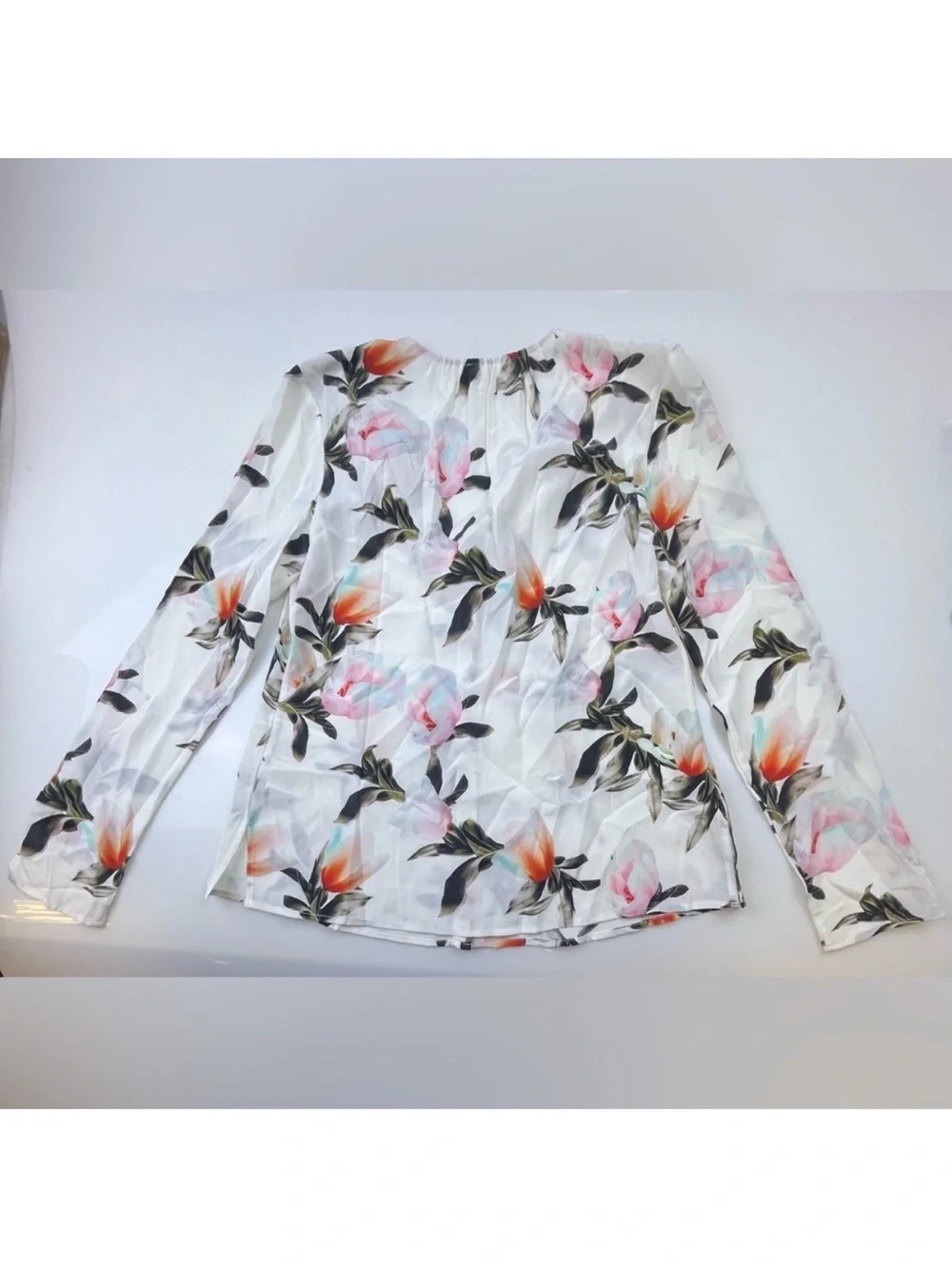 Ecru White Floral 100% Silk Blouse N229-18